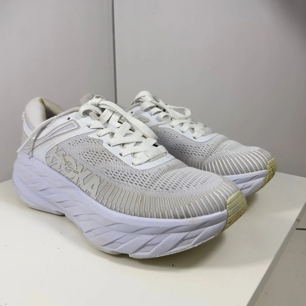 Hoka One Bondi 7 Women Size 8 White/ Grey Running Shoes 1110519 Cushion Comfort
